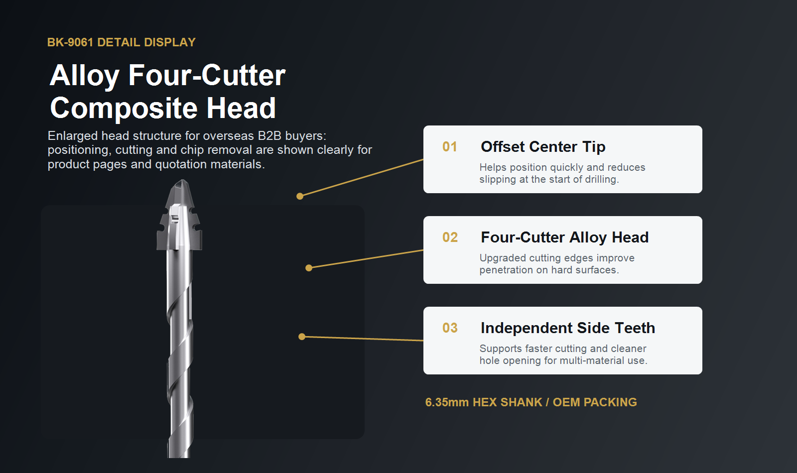 BK-9061 alloy four-cutter head detail