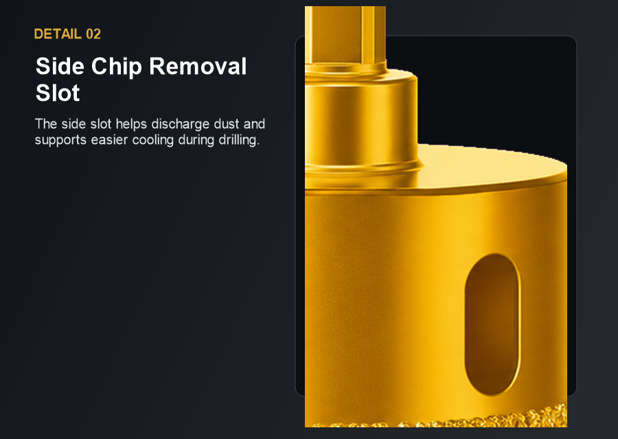 BK-9071 side chip removal slot close up