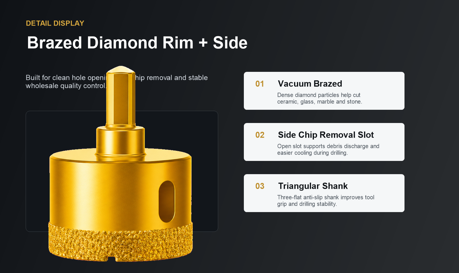 BK-9071 brazed diamond rim and side slot details